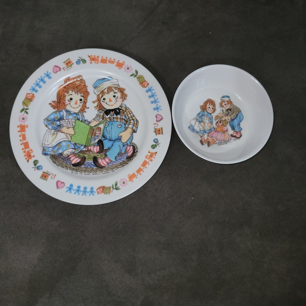 Vintage 1969 Raggedy Ann & Andy Oneida Plate (7.5") & Bowl (5") Set